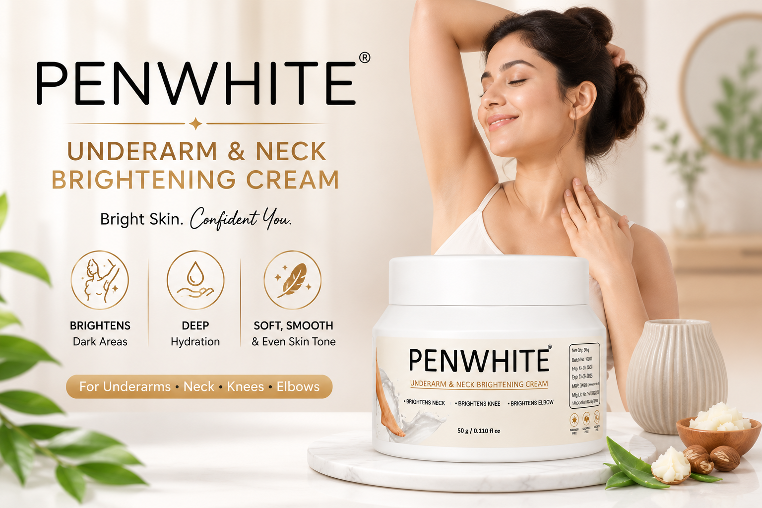 Home penwhite brightening & whitening body cream for women | enriched with 2% alpha arbutin & 4% niacinamide cream